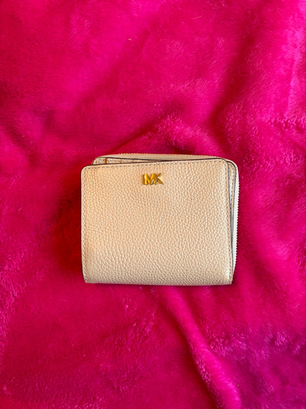 Michael Kors Cream Pebbled Leather Compact Wallet with Gold MK